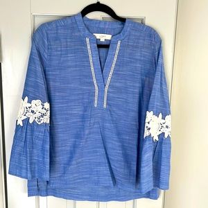 Loft - Blue shirt with white embroidery - Medium